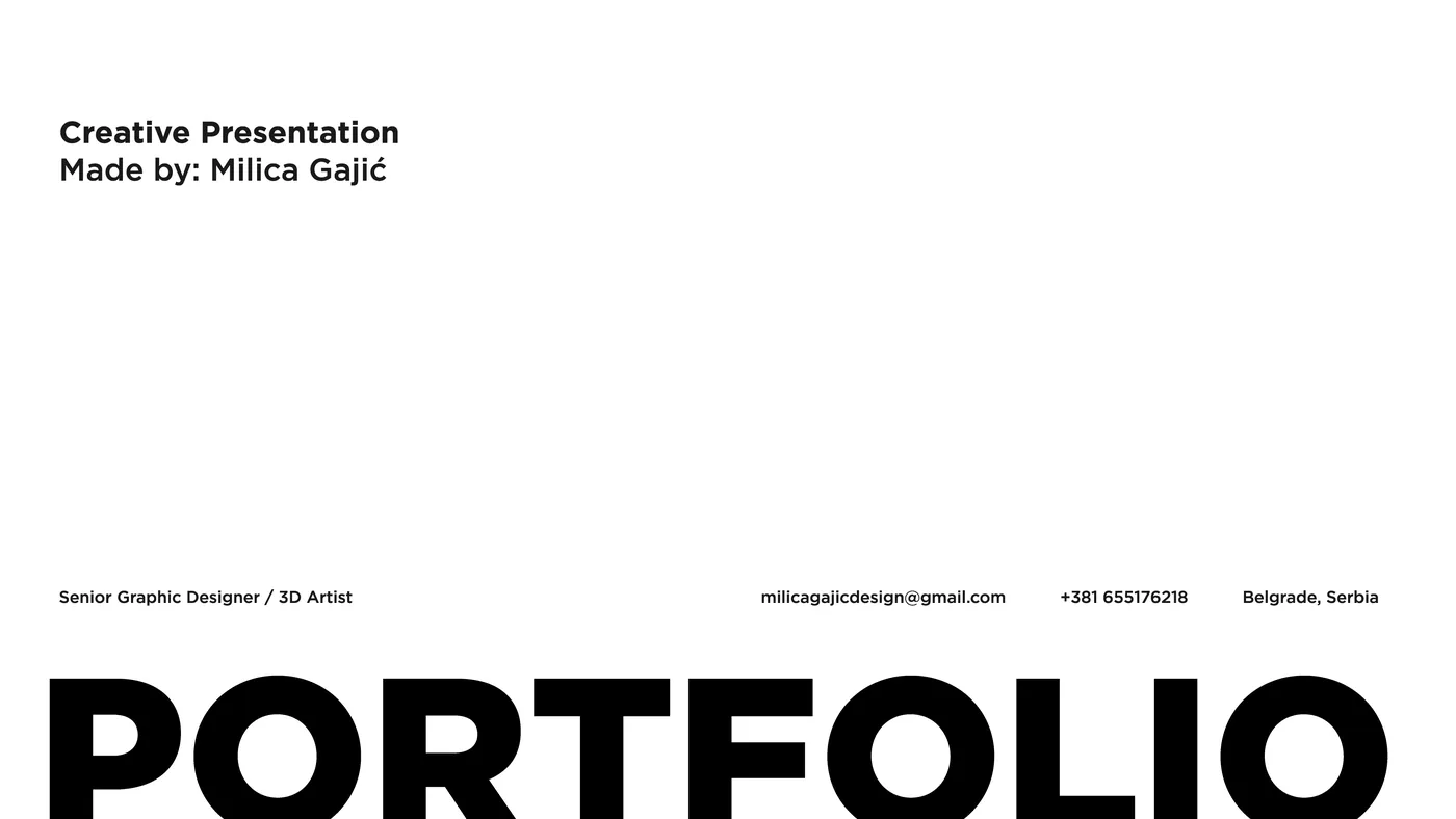 Creative Presentation by Milica Gajić — Senior Graphic Designer / 3D Artist, Belgrade, Serbia. Portfolio.