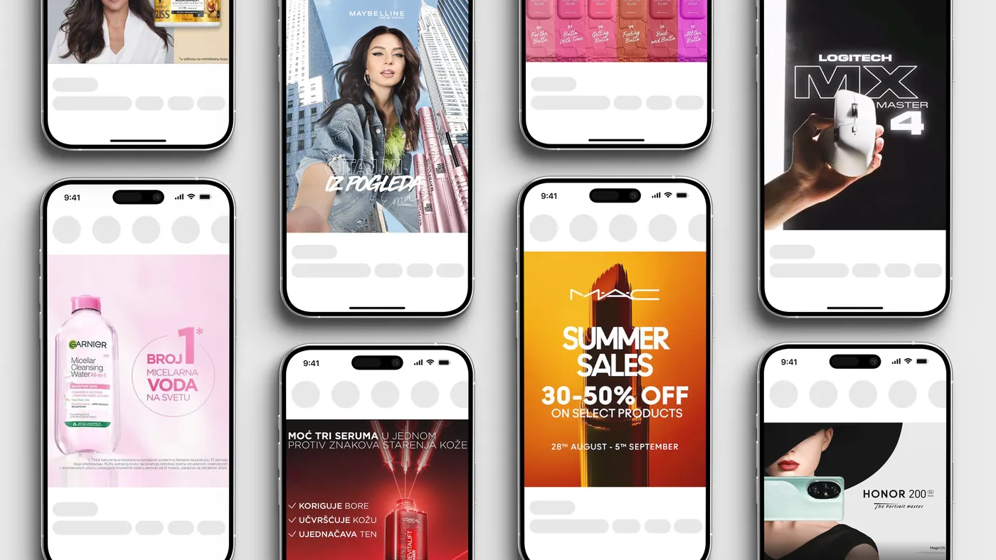 Mobile ad banners for beauty and tech brands
